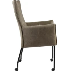 Straluma Lederen armstoel taupe met zwarte poot en wieltjes></noscript> Eetkamerstoelen