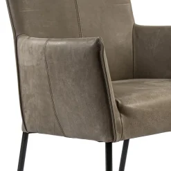 Straluma Lederen armstoel taupe met zwarte poot en wieltjes></noscript> Eetkamerstoelen