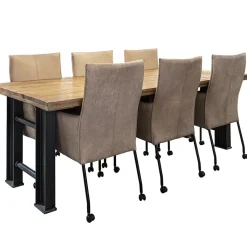 Straluma Lederen armstoel taupe met zwarte poot en wieltjes></noscript> Eetkamerstoelen