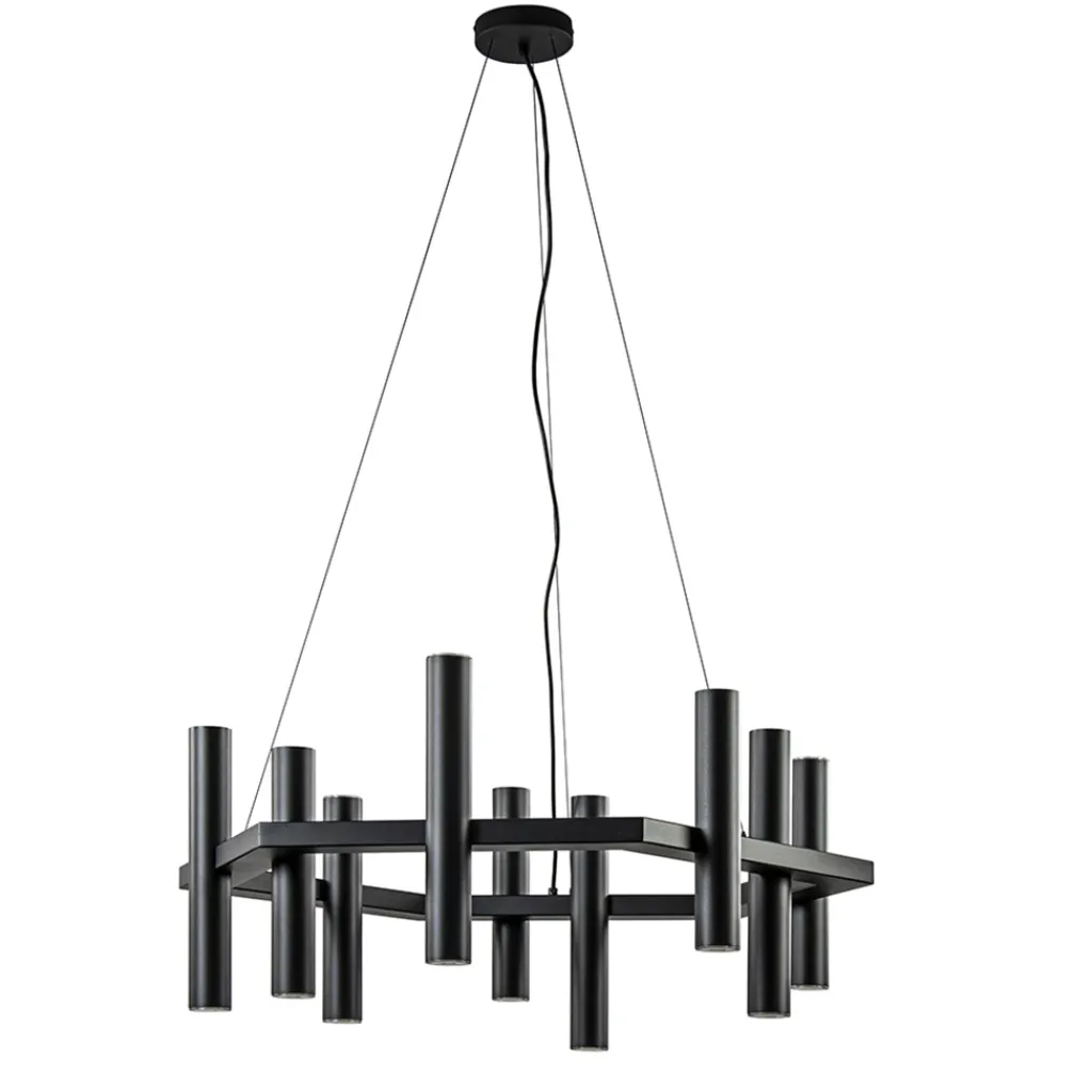 Straluma 12-Lichts design hanglamp 6-hoekig mat zwart> Hanglampen|Eettafellampen