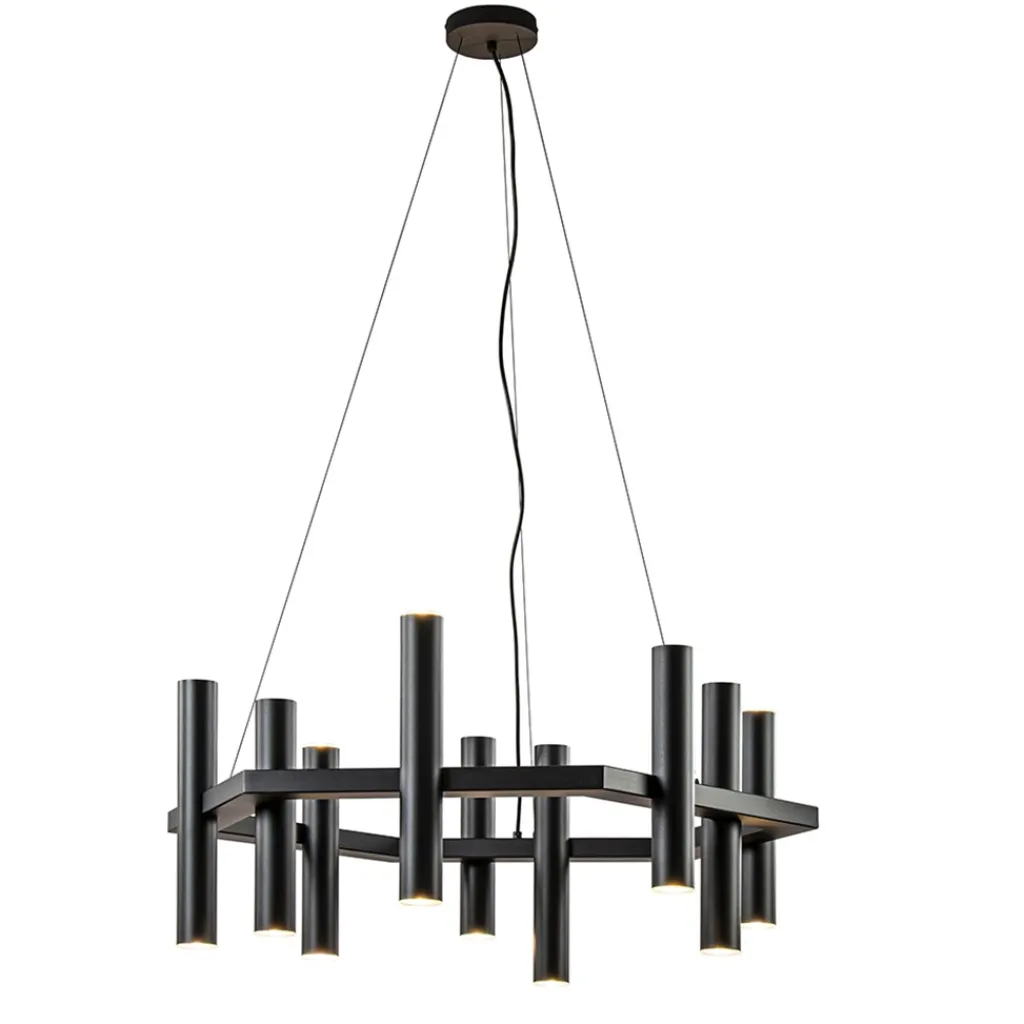 Straluma 12-Lichts design hanglamp 6-hoekig mat zwart> Hanglampen|Eettafellampen