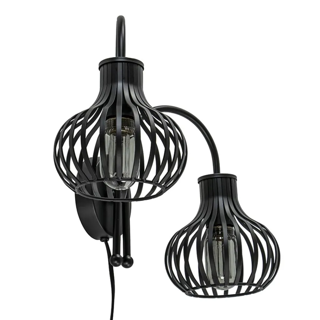 Straluma 2-Lichts draad wandlamp mat zwart> Draadlampen|Woonkamerlampen