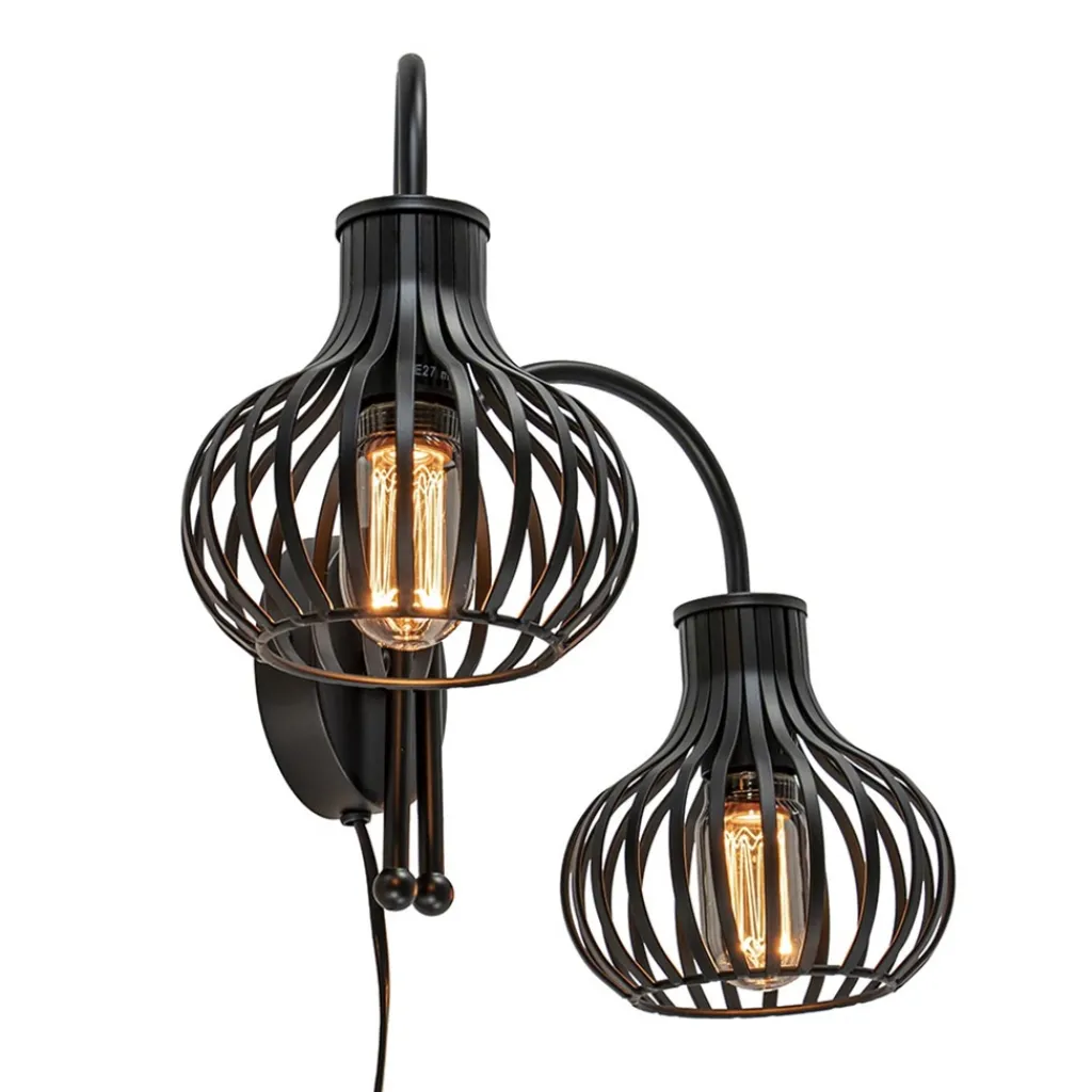 Straluma 2-Lichts draad wandlamp mat zwart> Draadlampen|Woonkamerlampen