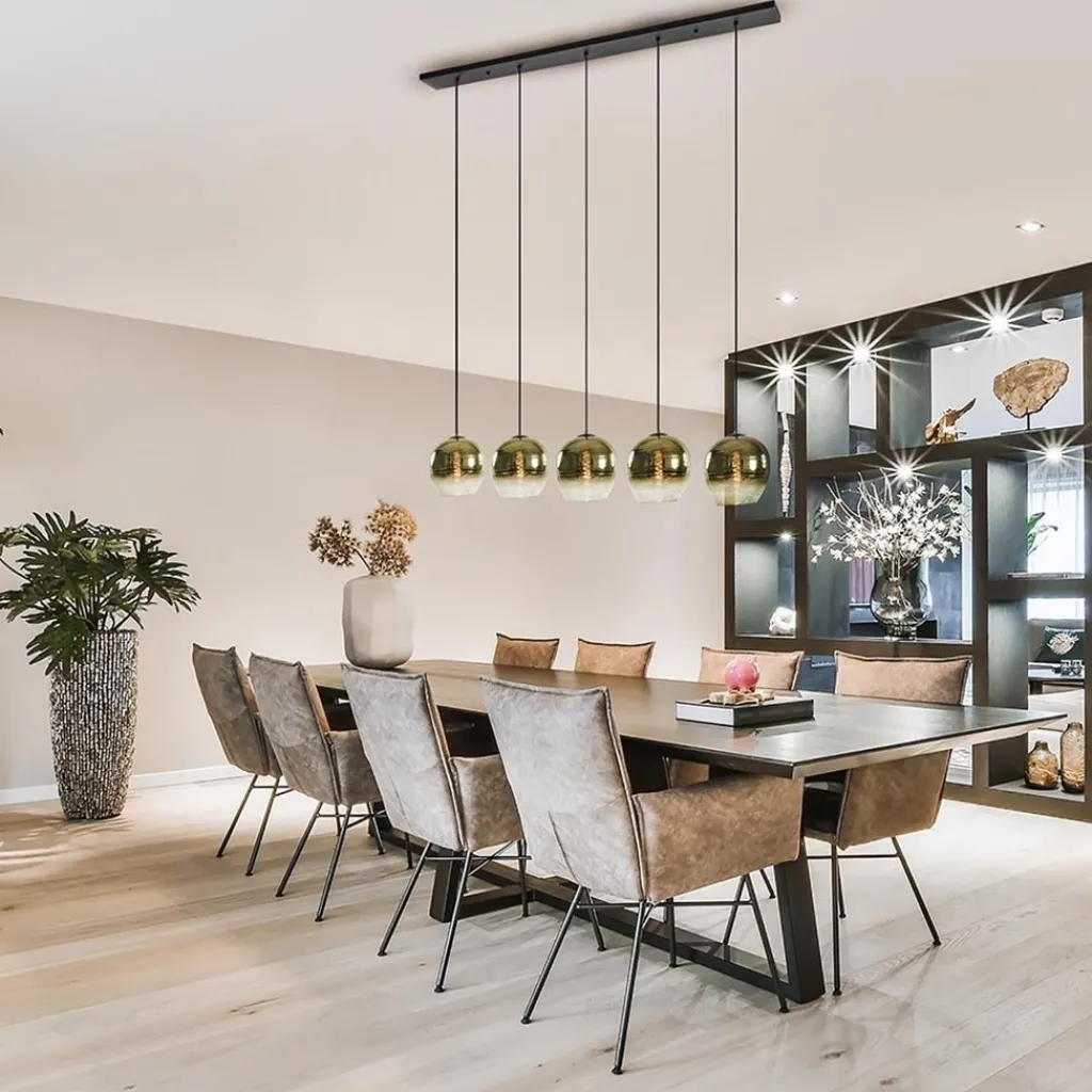 Straluma 5-Lichts eettafelhanglamp gold gradient glas> Eettafellampen|Keukenverlichting