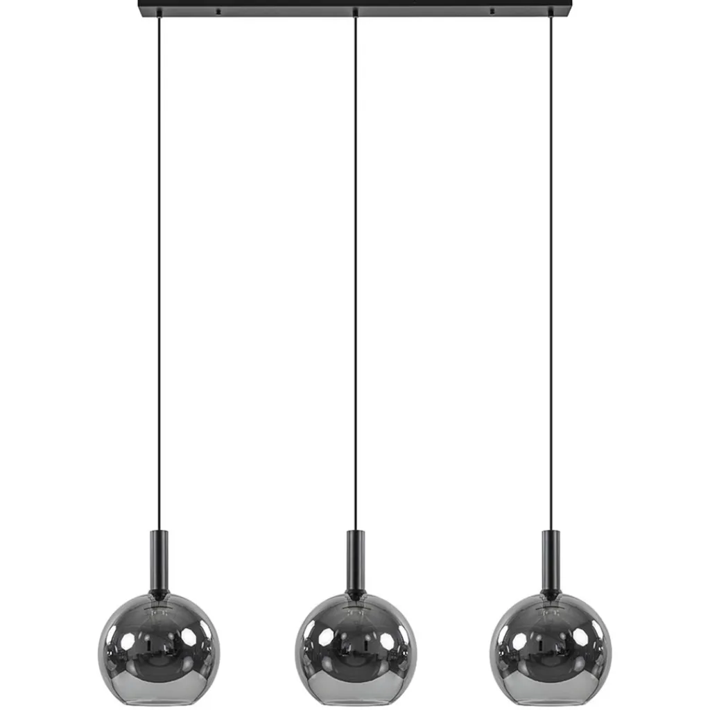 Straluma 3-Lichts eettafelhanglamp mat zwart met smoke glas 30 cm> Eettafellampen|Pendel Lampen