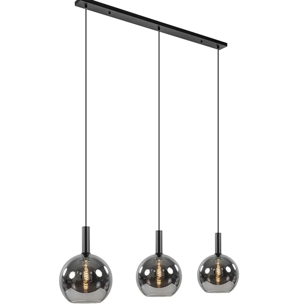 Straluma 3-Lichts eettafelhanglamp mat zwart met smoke glas 30 cm> Eettafellampen|Pendel Lampen
