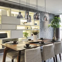 Straluma 6-Lichts eettafelhanglamp met smoke/titanium glas></noscript> Eettafellampen|Pendel Lampen