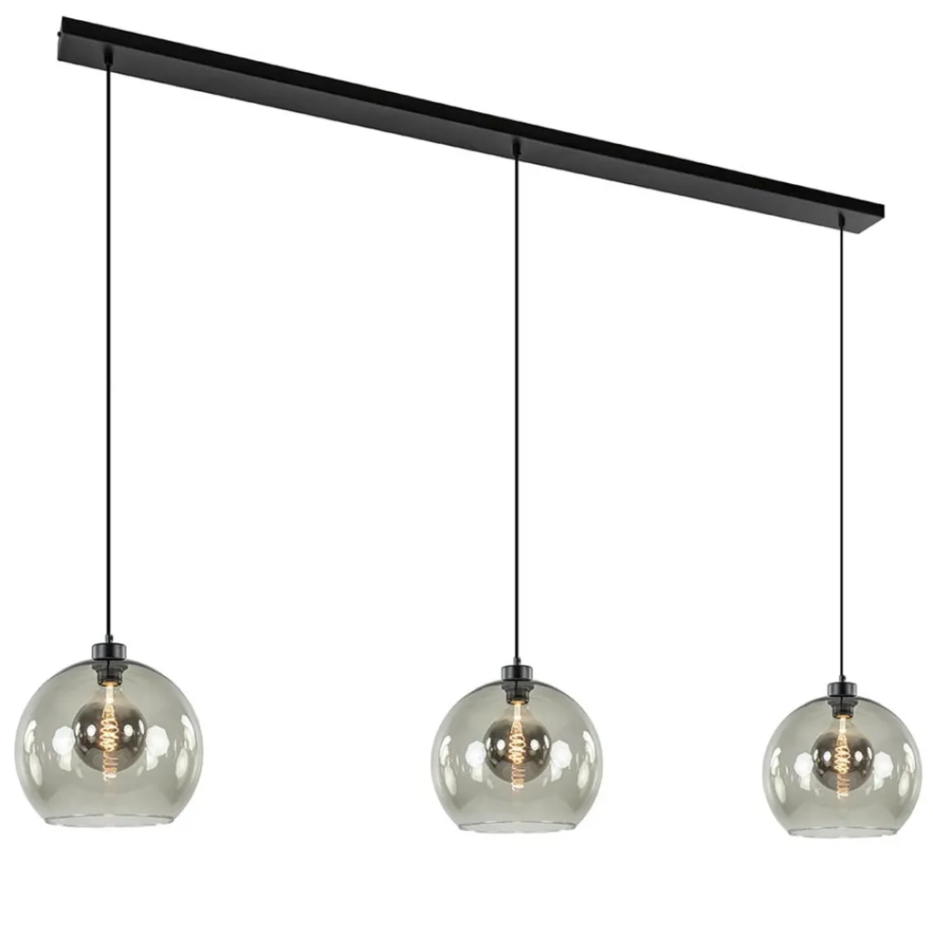 Straluma 3-Lichts eettafelhanglamp met smoke glazen bollen> Eettafellampen|Pendel Lampen