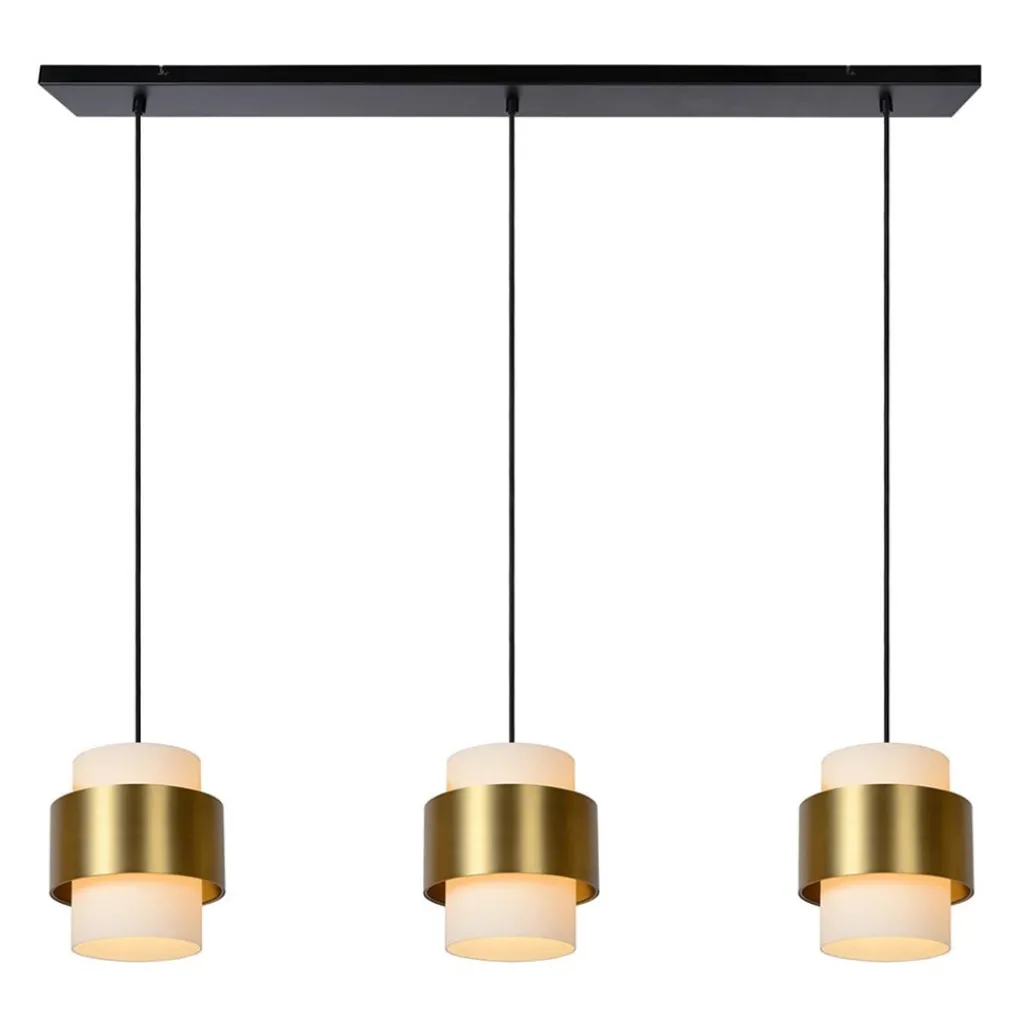 Straluma 3-Lichts eettafelhanglamp mat goud met opaal glas> Eettafellampen|Keukenverlichting