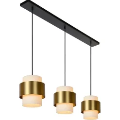 Straluma 3-Lichts eettafelhanglamp mat goud met opaal glas><noscript><img width=