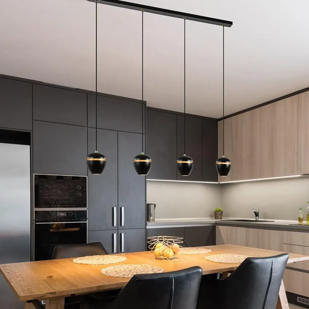 Straluma 4-Lichts eettafelhanglamp mat zwart met goud> Eettafellampen|Eetkamerverlichting