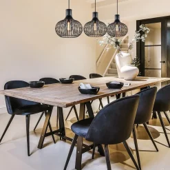 Straluma 3-Lichts eettafelhanglamp onion mat zwart></noscript> Eettafellampen|Draadlampen