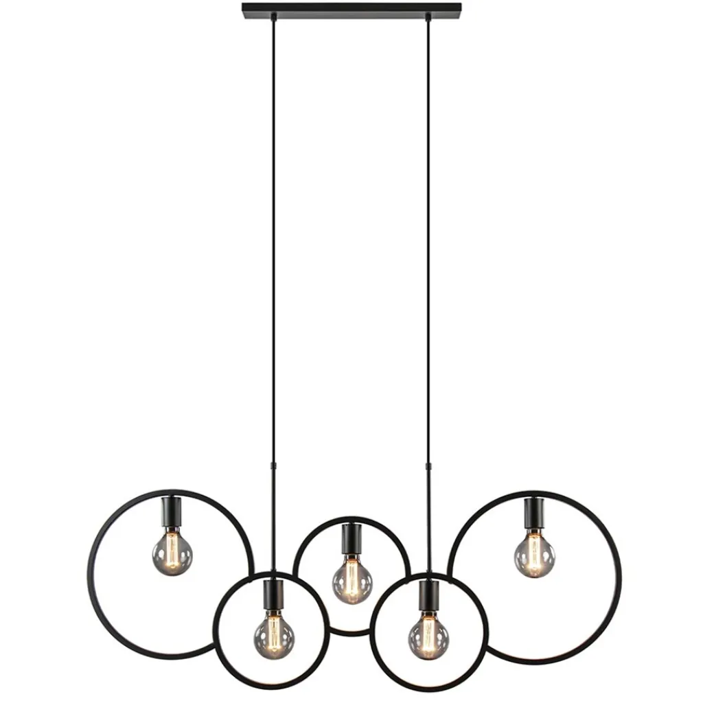 Straluma 5-Lichts eettafelhanglamp ringen mat zwart> Eettafellampen|Eetkamerverlichting