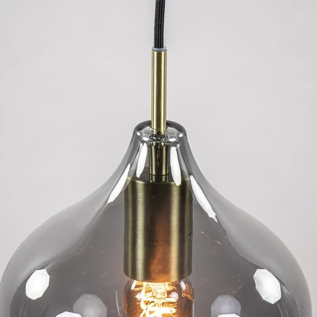 Straluma 5-Lichts eettafelhanglamp Rakel antiek brass met smoke glas> Eettafellampen|Light and Living