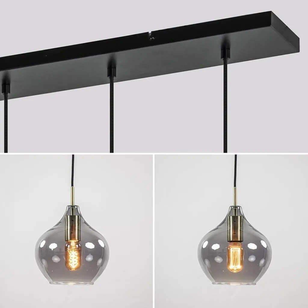 Straluma 5-Lichts eettafelhanglamp Rakel antiek brass met smoke glas> Eettafellampen|Light and Living