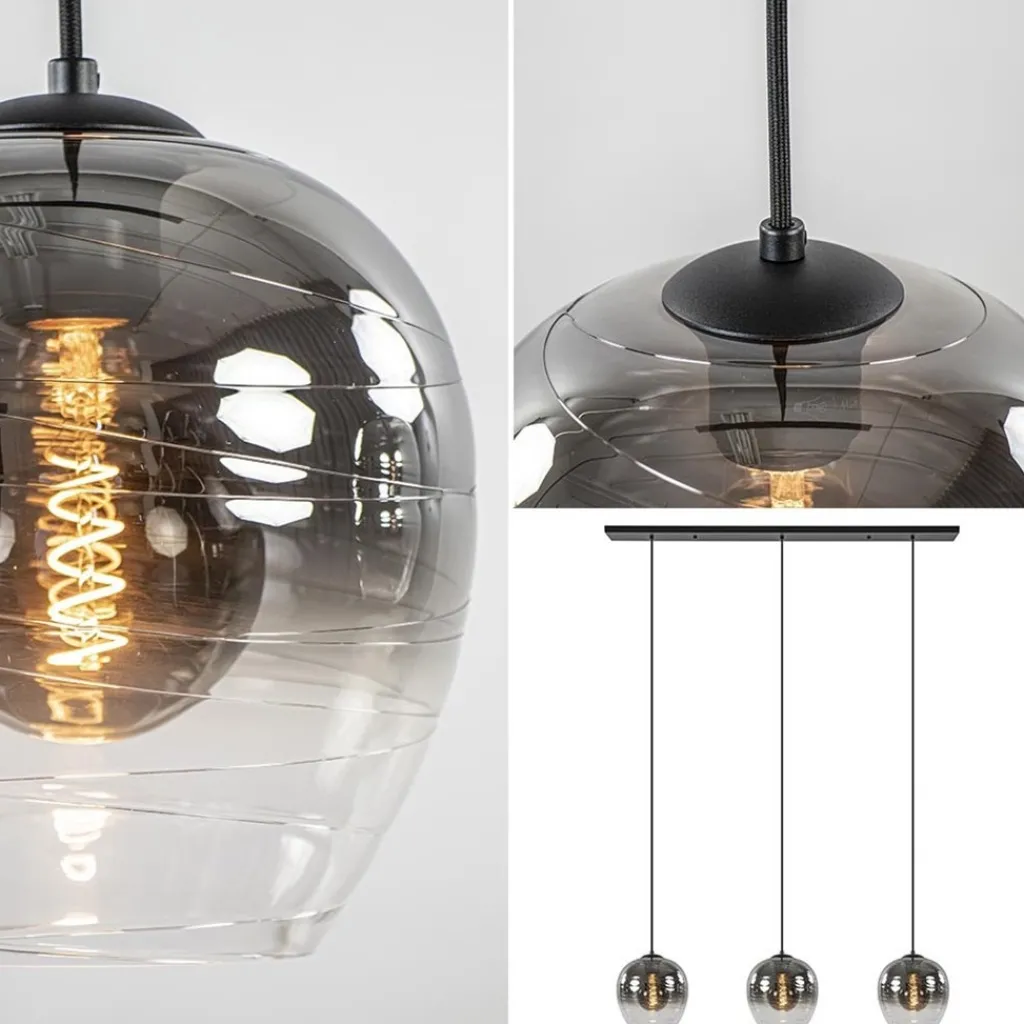 Straluma 3-Lichts eettafelhanglamp smoke/helder glas> Eettafellampen|Pendel Lampen