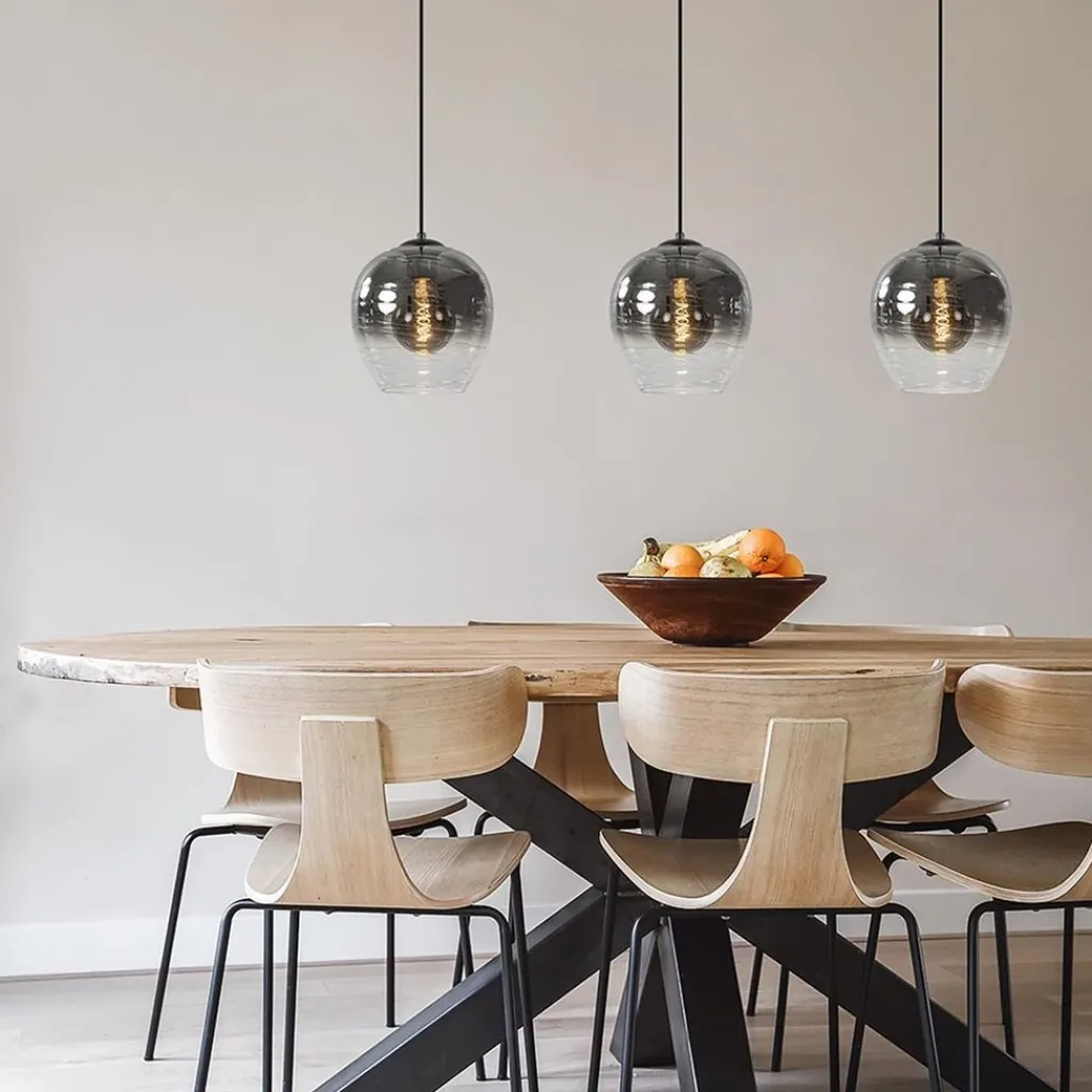 Straluma 3-Lichts eettafelhanglamp smoke/helder glas> Eettafellampen|Pendel Lampen