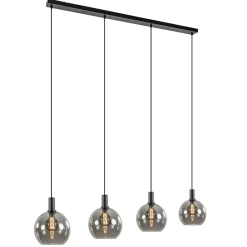 Straluma 4-lichts eettafelhanglamp zwart met smoke glazen bollen> Eettafellampen|Pendel Lampen