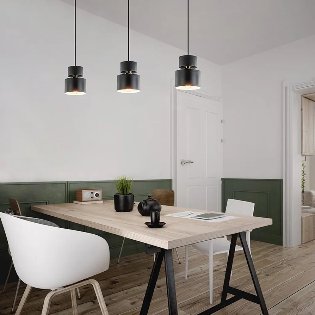 Straluma 3-Lichts eettafelhanglamp zwart met goud accent> Eettafellampen|Keukenverlichting