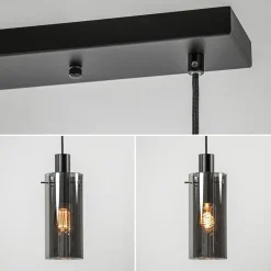 Straluma 3-Lichts eettafelhanglamp zwart met cilinder smoke glas><noscript><img width=