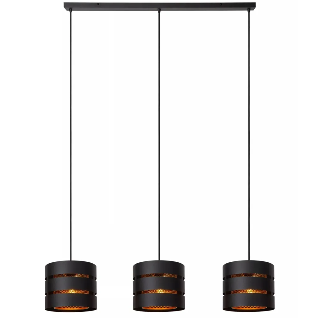 Straluma 3-Lichts eettafelhanglamp zwart met goud> Hanglampen|Eettafellampen