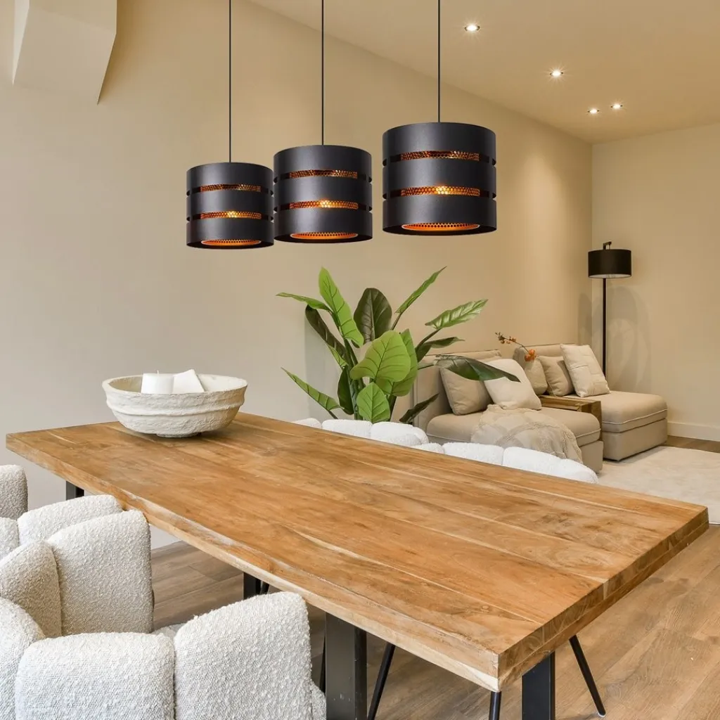 Straluma 3-Lichts eettafelhanglamp zwart met goud> Hanglampen|Eettafellampen