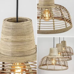Straluma 3-Lichts eettafelhanglamp zwart met rotan kappen><noscript><img width=