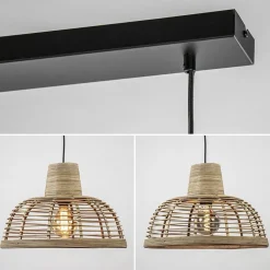 Straluma 3-Lichts eettafelhanglamp zwart met rotan kappen><noscript><img width=