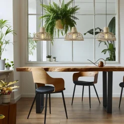 Straluma 3-Lichts eettafelhanglamp zwart met rotan kappen><noscript><img width=