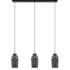 Straluma 3-Lichts hanglamp balk zwart/marmer met smoke glas> Eettafellampen|Eetkamerverlichting