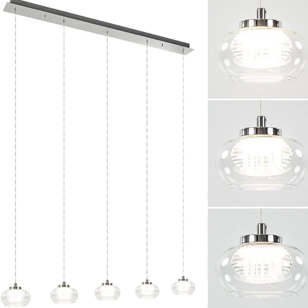 Straluma 5-Lichts hanglamp chroom met helder glas en dimbaar LED> Hanglampen|Eettafellampen