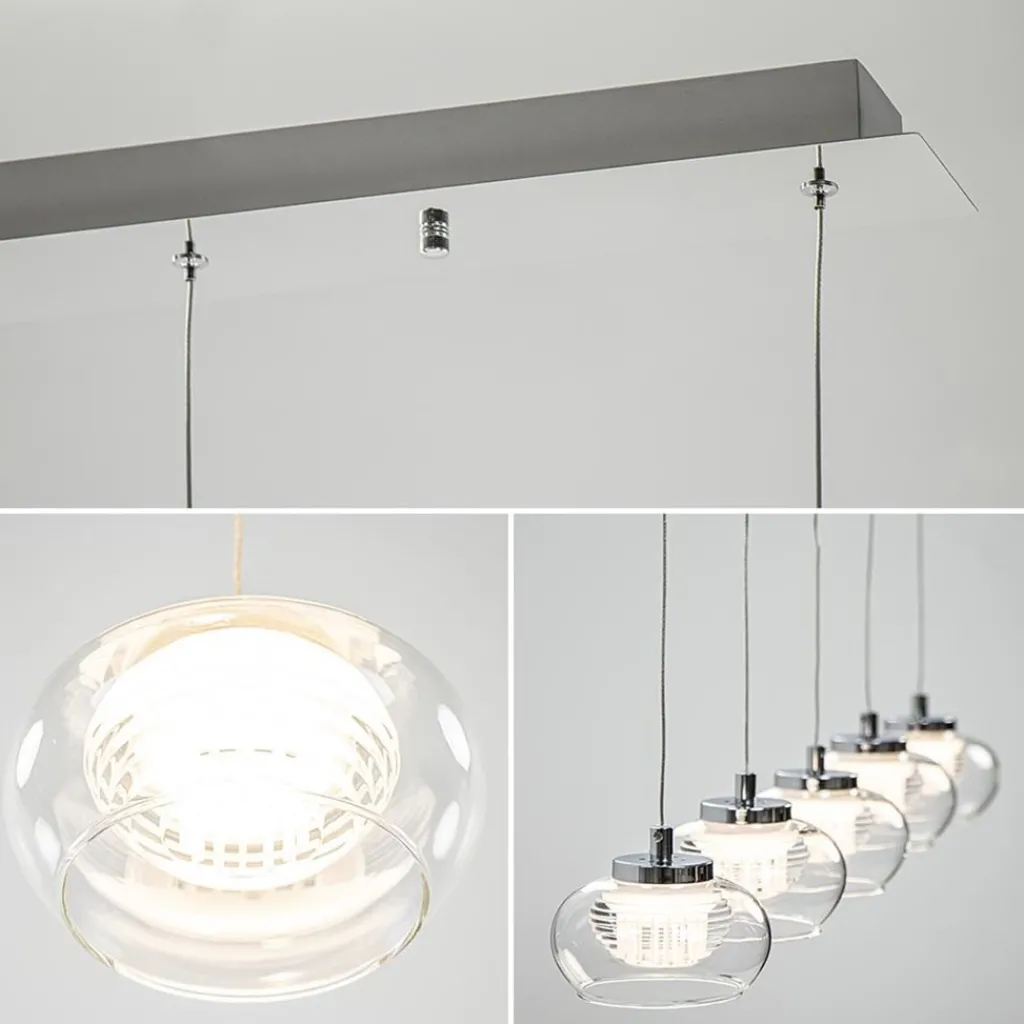 Straluma 5-Lichts hanglamp chroom met helder glas en dimbaar LED> Hanglampen|Eettafellampen