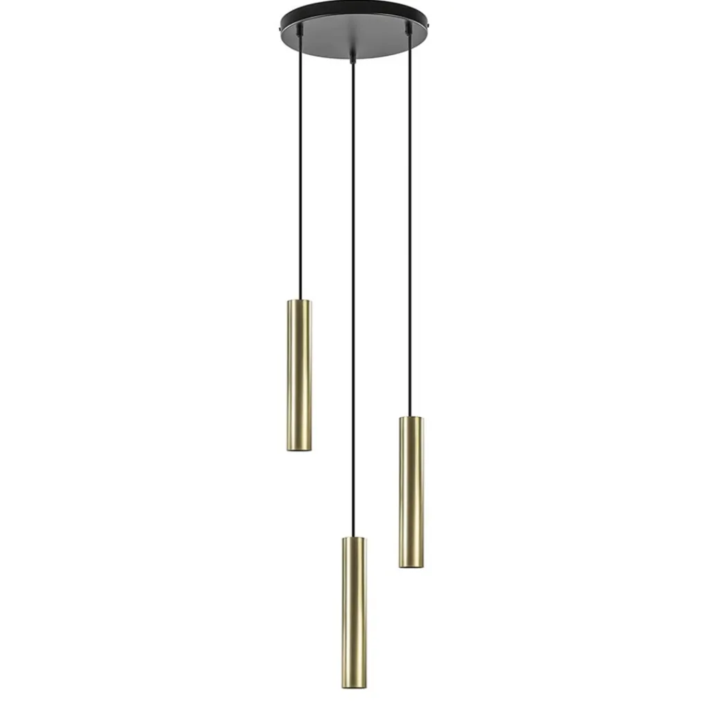 Straluma 3-Lichts hanglamp cilinders mat zwart met goud rond> Eettafellampen|Eetkamerverlichting