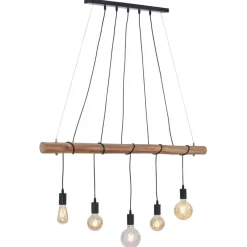 Straluma 5-Lichts hanglamp houten balk met zwarte pendels><noscript><img width=