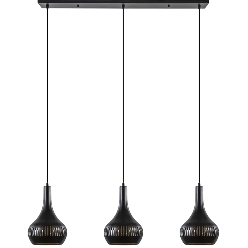 Straluma 3-Lichts hanglamp kegels mat zwart met goud> Eettafellampen|Keukenverlichting