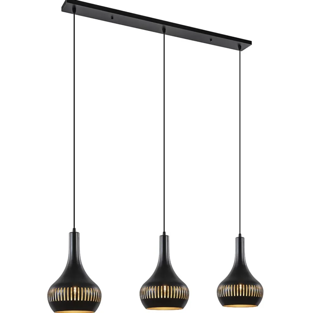 Straluma 3-Lichts hanglamp kegels mat zwart met goud> Eettafellampen|Keukenverlichting