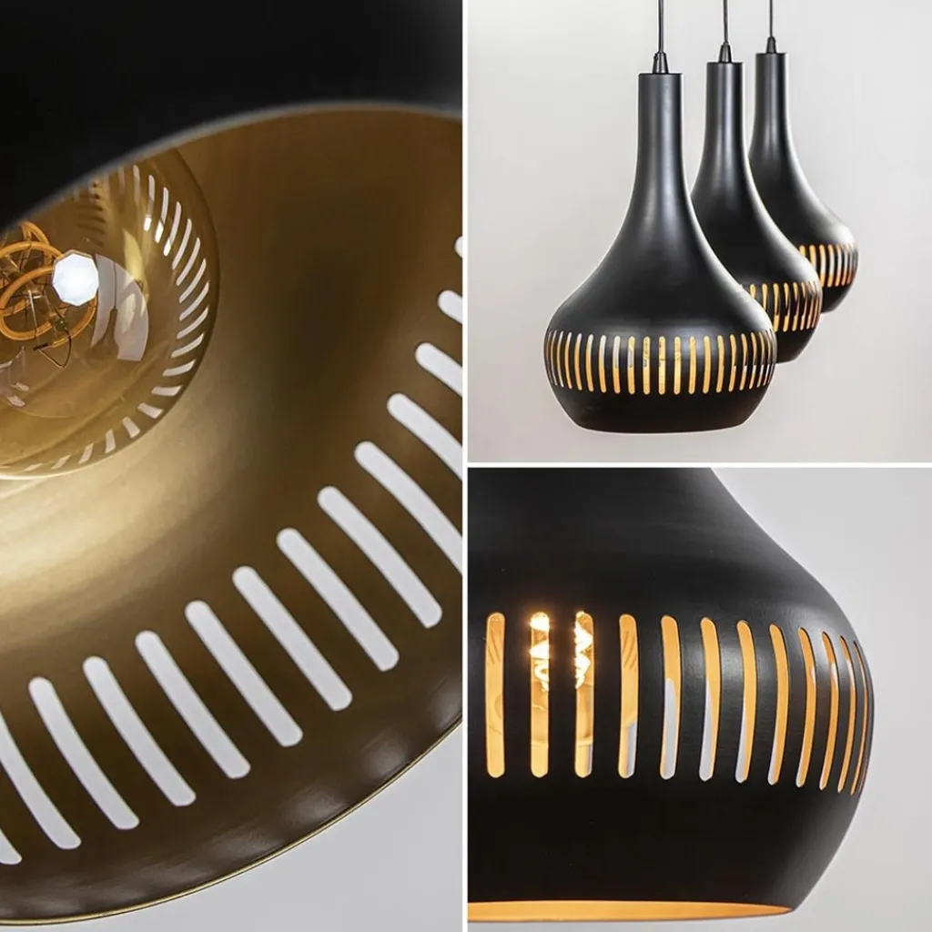 Straluma 3-Lichts hanglamp kegels mat zwart met goud> Eettafellampen|Keukenverlichting