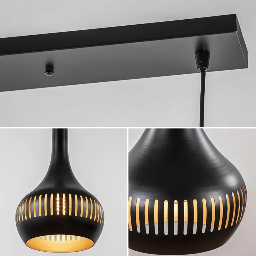 Straluma 3-Lichts hanglamp kegels mat zwart met goud> Eettafellampen|Keukenverlichting