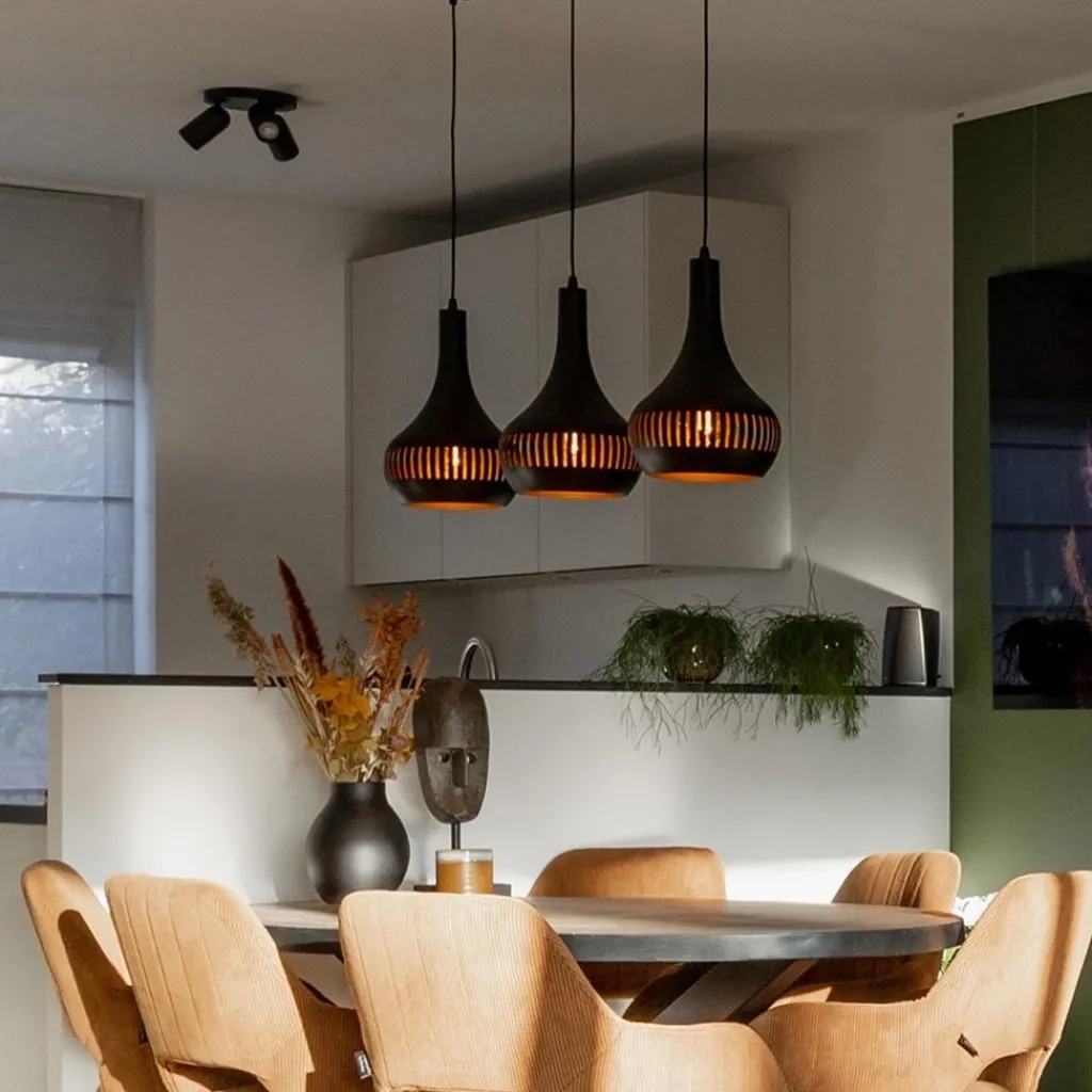Straluma 3-Lichts hanglamp kegels mat zwart met goud> Eettafellampen|Keukenverlichting