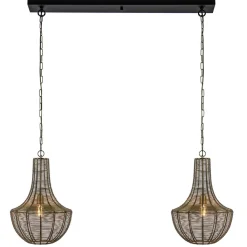 Straluma 2-Lichts hanglamp Khedira mat zwart/brons> Eettafellampen|Draadlampen