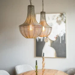 Straluma 2-Lichts hanglamp Khedira mat zwart/brons></noscript> Eettafellampen|Draadlampen