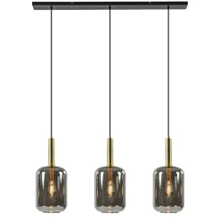 Straluma 3-Lichts hanglamp Lekar antiek brons met smoke glas> Hanglampen|Eettafellampen