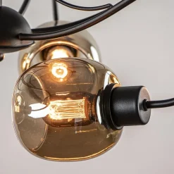 Straluma 6-Lichts hanglamp mat zwart met smoke glazen kappen></noscript> Eettafellampen|Woonkamerlampen