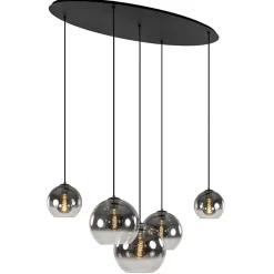 Straluma 5-Lichts hanglamp ovaal mat zwart met titanium glas> Eettafellampen|Keukenverlichting