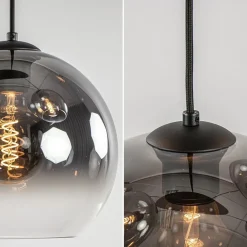 Straluma 5-Lichts hanglamp ovaal mat zwart met titanium glas></noscript> Eettafellampen|Keukenverlichting