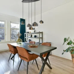 Straluma 5-Lichts hanglamp ovaal mat zwart met titanium glas></noscript> Eettafellampen|Keukenverlichting