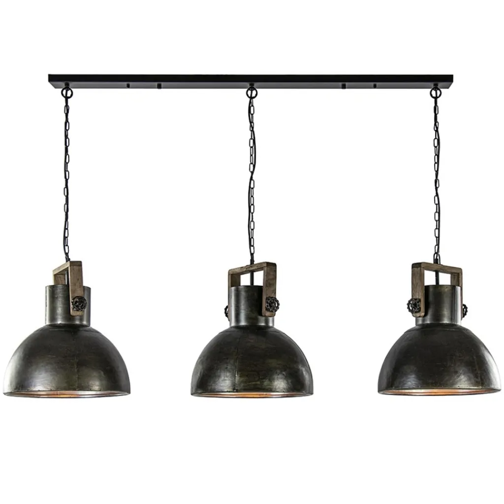 Straluma 3-Lichts hanglamp Shelly landelijk metaal met hout> Eettafellampen|Light and Living