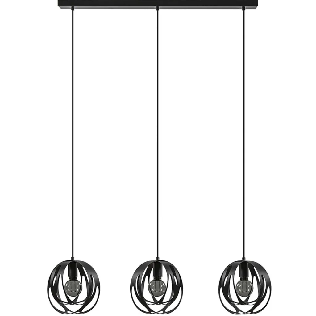 Straluma 3-Lichts hanglamp zwart met ronde kappen> Eettafellampen|Eetkamerverlichting