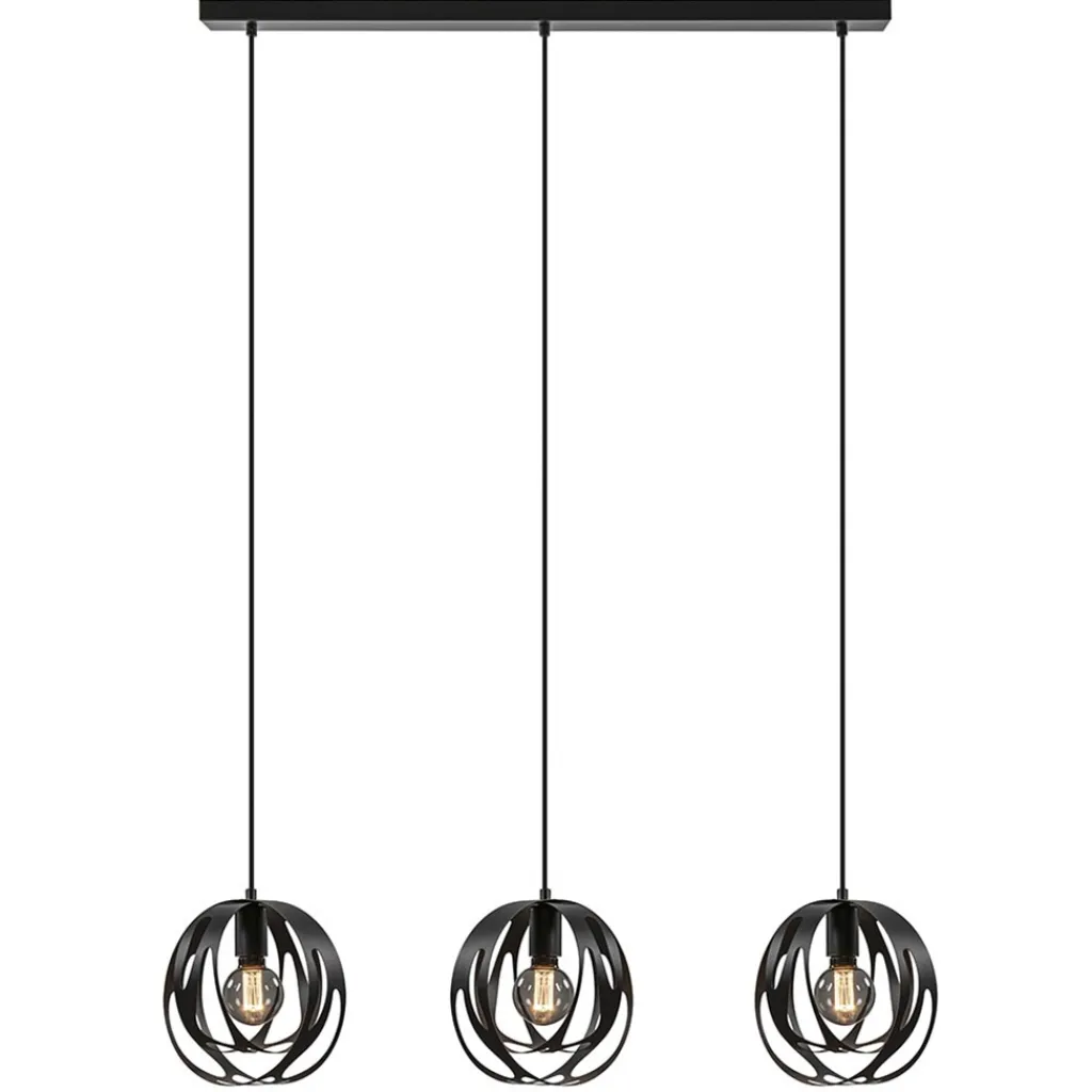Straluma 3-Lichts hanglamp zwart met ronde kappen> Eettafellampen|Eetkamerverlichting