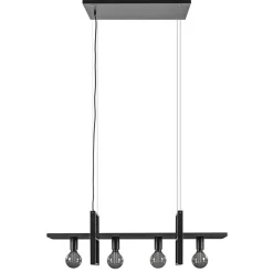Straluma 4-Lichts hanglamp zwart met zwarte houten planken> Eettafellampen|Eetkamerverlichting